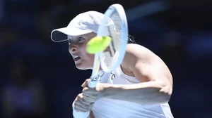 Iga Swiatek in action during her United Cup singles tennis match in Perth.