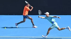 Courtesy: ATP : Rohan Bopanna and Matthew Ebden in men's doubles third-round action at the Australian Open 2024.