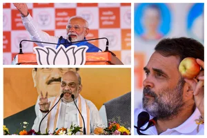 PTI  : Top L: Prime Minister Narendra Modi | Bottom R: Home Minister Amit Shah | L: Congress leader Rahul Gandhi 