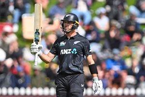 | Photo: Kerry Marshall/Photosport via AP : NZ Vs SL, 1st ODI: New Zealand's Will Young celebrates scoring 50 runs 