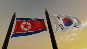 Getty Images : North Korean and South Korean Flags