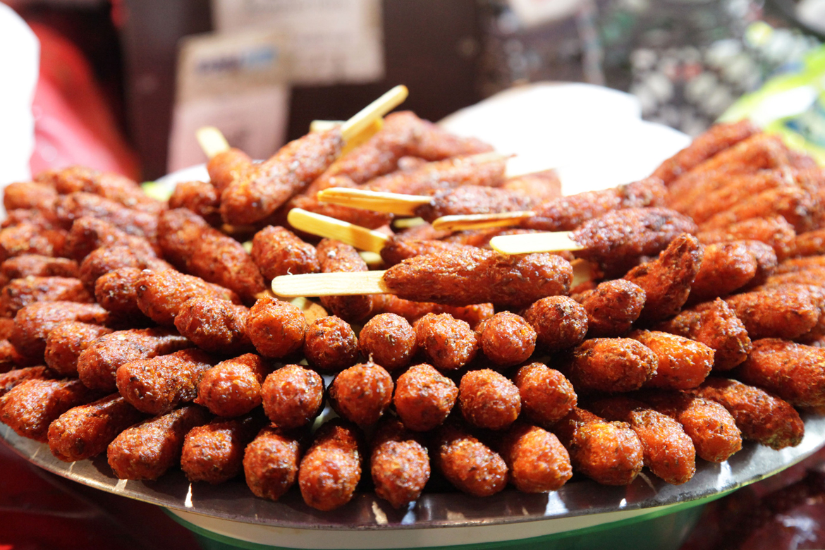 Besides traditional snacks, you can find Indo-Chinese fare like veg lollipops at Sarafa bazaar