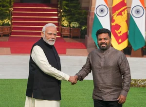 Arun Sharma/PTI : PM Modi and Sri Lankan President Anura Kumara Disanayaka at Hyderabad House