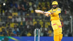 PTI Photo/R Senthilkumar : Chennai Super Kings' batter Ravindra Jadeja plays a shot during the Indian Premier League (IPL) 2024 cricket match between Chennai Super Kings and Royal Challengers Bengaluru at MA Chidambaram Stadium, in Chennai.