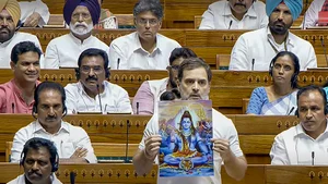 - PTI : New Delhi: Congress MP Rahul Gandhi in the Lok Sabha during ongoing Parliament session, in New Delhi, Monday, July 1, 2024.