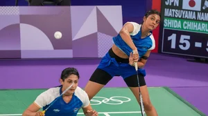 AP Photo/Dita Alangkara via PTI : India's Tanisha Crasto and Ashwini Ponnappa play against Japan's Nami Matsuyama and Mayu Matsumoto during their women's doubles badminton group stage match at Port de la Chapelle Arena during the 2024 Summer Olympics.