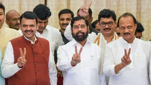 PTI : Shiv Sena chief Eknath Shinde with BJP leader Devendra Fadnavis, Maharashtra party President Chandrashekhar Bawankule, NCP chief Ajit Pawar and party leader Praful Patel during a press conference, at Governor house in Mumbai, Wednesday, Dec. 4, 2024.