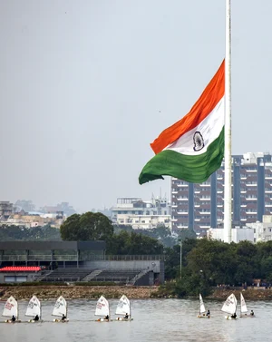 PTI : The national flag flies at half mast as a mark of respect to former prime minister Manmohan Singh, in Hyderabad, Friday, Dec. 27, 2024. 