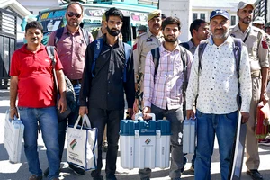 | Photo: PTI : J&K Polls 2024, Kishtwar: Polling officials leave for their respective polling stations