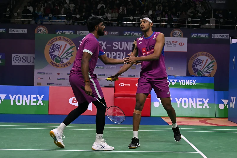 Satwiksairaj Ranikireddy and Chirag Shetty in action Day 5 at Yonex Sunrise India Open 2025 