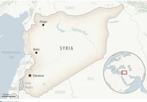 AP : This is a locator map for Syria with its capital, Damascus |