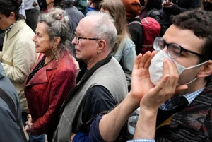 AP : Bernardine Dohrn, left, and Bill Ayers, center, founders of the Weather Underground, participate in a pro-Palestinian protest at the University of Chicago Tuesday, May 7, 2024, in Chicago |