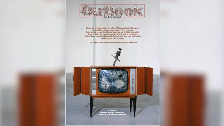 Artwork on Cover: T.V. (1982) Television spotlight, enamel paint by Bill Woodrow - null