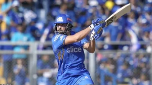 BCCI/IPL : Mumbai Indians batter Tim david in action during Indian Premier League 2024.  