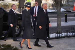 AP Photo/Matt Rourke : President-elect Donald Trump and his wife Melania arrive for church service at St. John's Episcopal Church across from the White House in Washington, Monday, Jan. 20, 2025, on Donald Trump's inauguration day. 