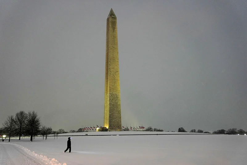 US Winter Blast Weather photos: Washington Monument during a winter snow 