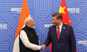 via X/ @narendramodi : Narendra Modi meeting Chinese President Xi Jinping on the sidelines of the Kazan BRICS Summit