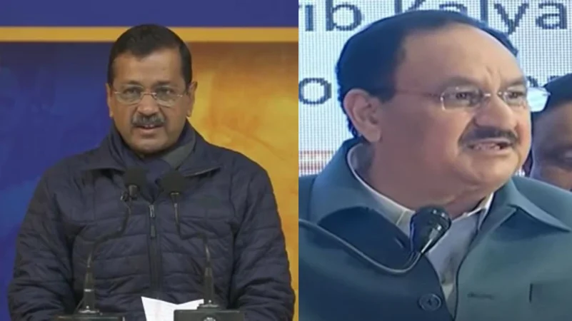 AAP Chief Arvind Kejriwal, BJP Chief J P Nadda