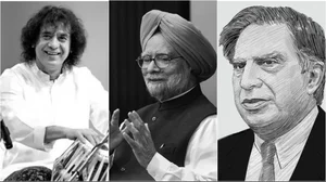 Ustad Zakir Hussain, Manmohan Singh and Ratan Tata (From Left to Right)
