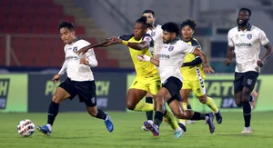 ISL : Hyderabad FC Vs Odisha FC in action.