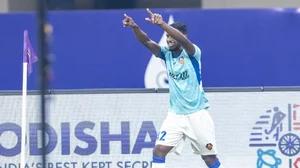 ISL : Brison celebrating his goal against Odisha FC.