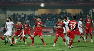 ISL : NorthEast United FC and Punjab FC players during the ISL match.