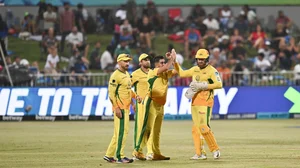 SA20 : Joburg Super Kings players celebrate a wicket.