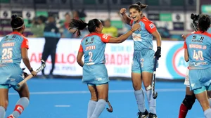 Hockey India : Delhi SG Pipers celebrate a goal against Soorma Hockey Club in the Women's Hockey India League.