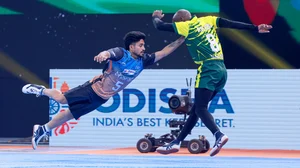 Special Arrangement : Action from the Kho Kho World Cup semi-final between India and South Africa.