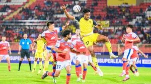 ISL : Action from Hyderabad FC Vs Bengaluru FC match.