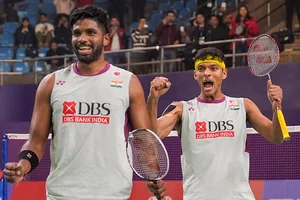 | Photo: PTI/Gurinder Osan : BWF India Open 2025: India's Satwiksairaj Rankireddy and Chirag Shetty celebrate after winning the men's doubles quarterfinal