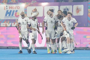 Photo: HIL : Hyderabad Toofans players celebrate.