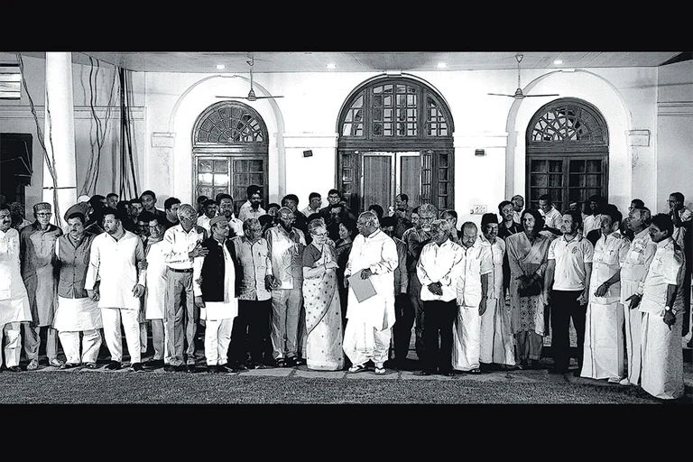 Different Moods: Members of the INDIA bloc at a meeting after the election results were declared - Photo: PTI