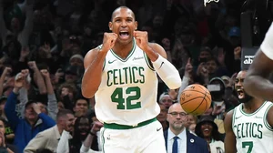 Boston Celtics center Al Horford celebrates following a win over the Minnesota Timberwolves on Nov. 24, 2024.