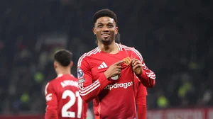 Amad Diallo celebrates his third strike at Old Trafford