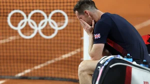 An emotional Andy Murray after reaching the quarterfinals of the Olympic doubles.