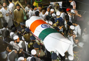 PTI- : The mortal remains of former Maharashtra minister Baba Siddique being brought to Bada Qabrastan for the last rites, in Mumbai, Sunday, Oct. 13, 2024