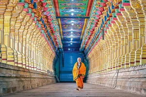 Photo: PTI : Prime Minister Narendra Modi at Ramanathaswamy Temple in Rameswaram on January 20, 2024.