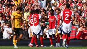 Bukayo Saka celebrates for Arsenal