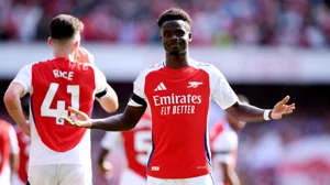 Bukayo Saka celebrates for Arsenal goal in Premier League 2024-25 opening day match against Wolves. 