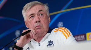 Carlo Ancelotti pictured at Tuesday's pre-match press conference