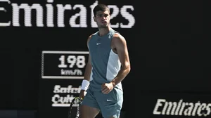 Alcaraz celebrates during his win over Nuno Borges