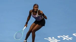 Coco Gauff celebrates after converting match point against Paula Badosa