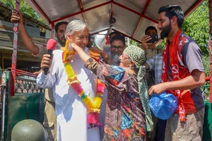 Photo: PTI : Yousuf Tarigami addresses election campaign rally