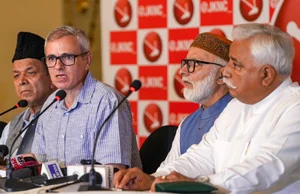 PTI : Srinagar National Conference Vice President Omar Abdullah addresses a press conference