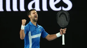 Novak Djokovic celebrates in Melbourne.