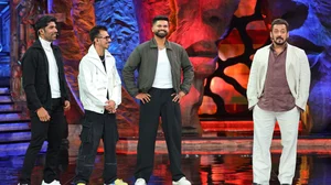 Special arrangement : Shreyas Iyer with Yuzvendra Chahal and Shashank Singh alongside Salman Khan on Bigg Boss 18 sets.