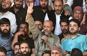 Getty Images : Baramulla MP and leader of Awami Ittehad Party (AIP) Sheikh Abdul Rashid, also known as Engineer Rashid, during Assembly election rally on Sep 12