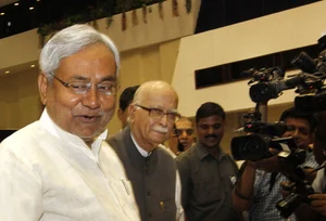 Getty Images : Chief Minister of Bihar Nitish Kumar with BJP Leader L.K. Advani