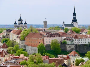 Photo by Hongbin on Unsplash : A view of a city from a hill in Tallinn